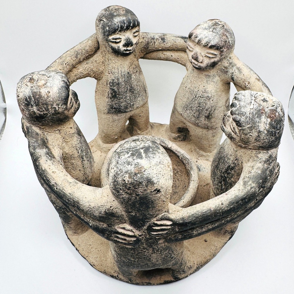 Circle of Friends Pottery Candle Holder 5 Figures Mexican Folk Art Friendship